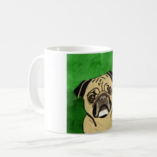 Pug Dog Waterverf Kunstportret Koffiemok (Voorkant links)