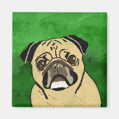 Pug Dog Waterverf Kunstportret Magneet (Voorkant)