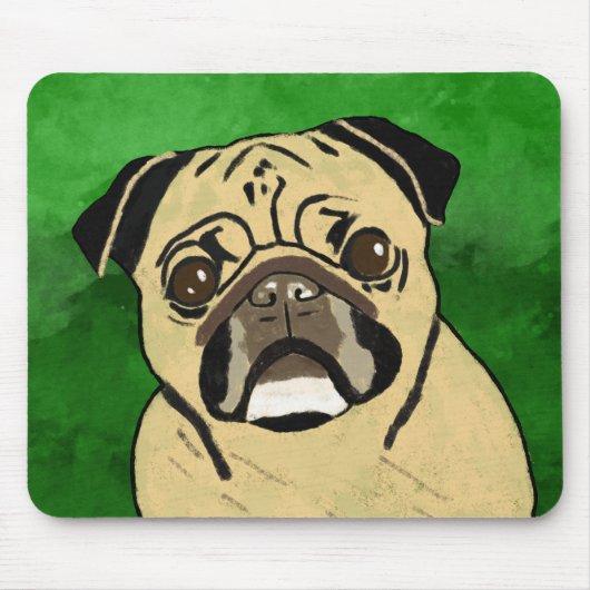 Pug Dog Waterverf Kunstportret Muismat (Voorkant)