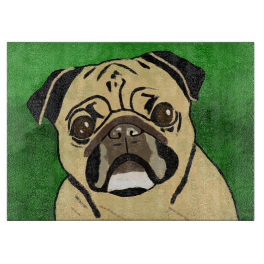 Pug Dog Waterverf Kunstportret Snijplank (Voorkant)