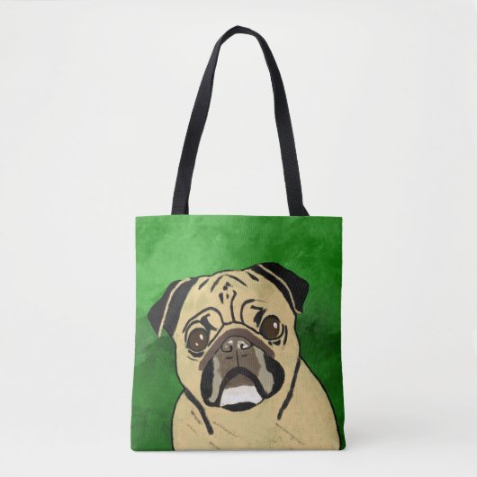 Pug Dog Waterverf Kunstportret Tote Bag (Voorkant)