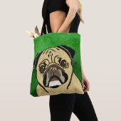 Pug Dog Waterverf Kunstportret Tote Bag (Dichtbij)