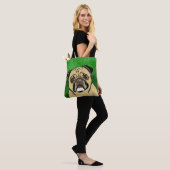Pug Dog Waterverf Kunstportret Tote Bag (Op model)
