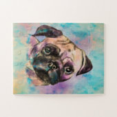 Pug dog Waterverf Portret Legpuzzel (Horizontaal)