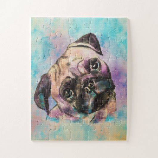 Pug dog Waterverf Portret Legpuzzel (Verticaal)