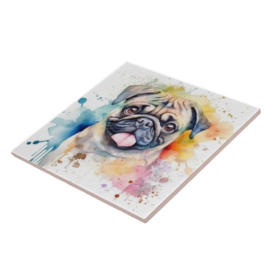 Pug Dog Waterverf Tegeltje (Zijkant)