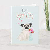Pug Dog Waterverf Valentijnse Dog Holiday Card Feestdagen Kaart (Voorkant)