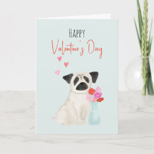 Pug Dog Waterverf Valentijnse Dog Holiday Card Feestdagen Kaart
