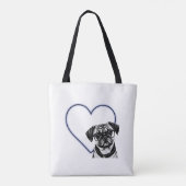 Pug Dog Wearing Glasses Blue Heart Design Canvas t Tote Bag (Achterkant)