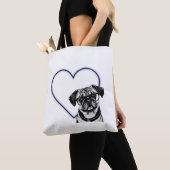 Pug Dog Wearing Glasses Blue Heart Design Canvas t Tote Bag (Dichtbij)