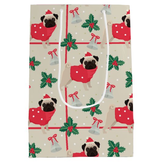 Pug Dog Wearing Sweater & Kerstkerstkerstkerstkers Medium Cadeauzakje (Achterkant)