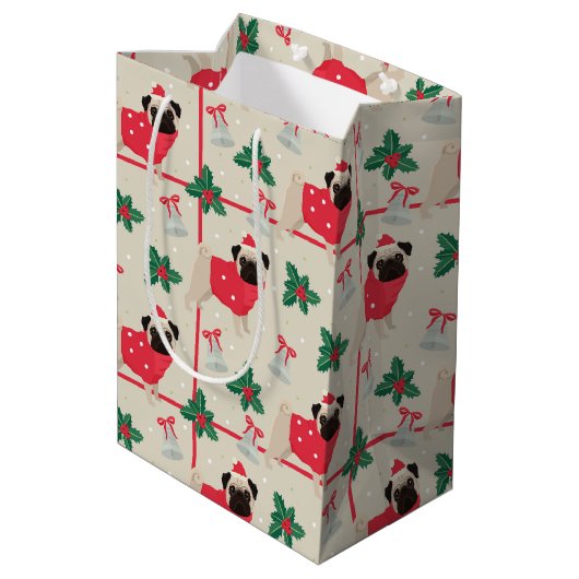 Pug Dog Wearing Sweater & Kerstkerstkerstkerstkers Medium Cadeauzakje (Achterkant Gekanteld)