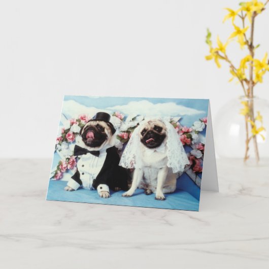 Pug Dog Wedding Card Kaart (Gele Bloem)