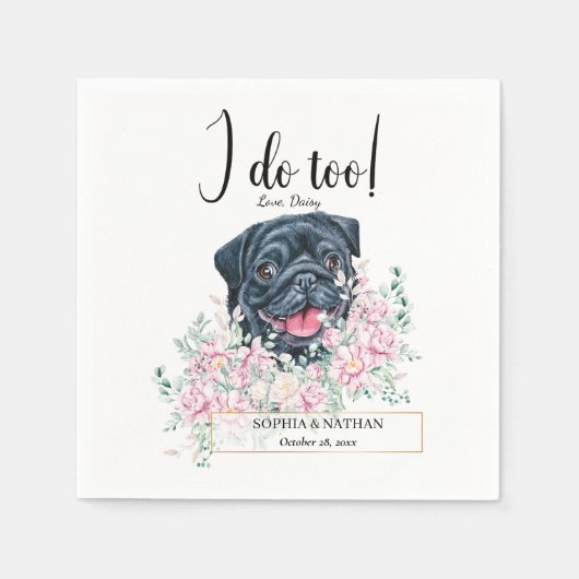 Pug Dog Wedding Cocktail Napkins Servet (Voorkant)