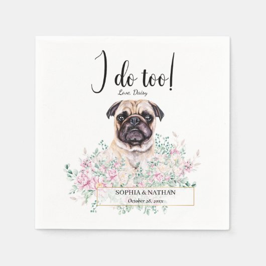 Pug Dog Wedding Cocktail Napkins Servet (Voorkant)