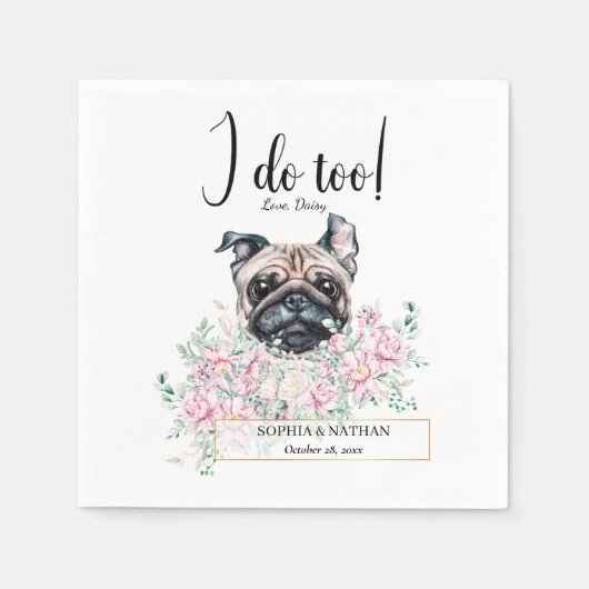 Pug Dog Wedding Cocktail Napkins Servet (Voorkant)