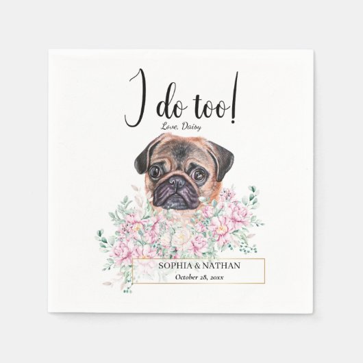 Pug Dog Wedding Cocktail Napkins Servet (Voorkant)