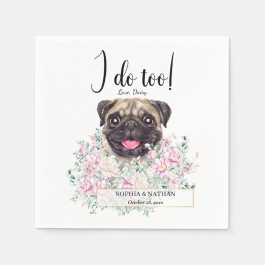 Pug Dog Wedding Cocktail Napkins Servet (Voorkant)