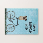 Pug Dog Zittend op  Fietsverjaardag Legpuzzel (Horizontaal)