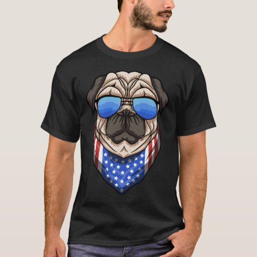 Pug Dog Zonnebril USA Vlag Bandana Cool T-shirt (Voorkant)