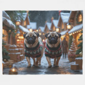 Pug Dogs Christmas Snow Holiday Fleece Deken (Voorkant (Horizontaal))