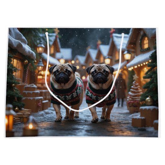 Pug Dogs Christmas Snow Holiday Groot Cadeauzakje (Voorkant)