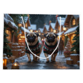 Pug Dogs Christmas Snow Holiday Groot Cadeauzakje (Achterkant)