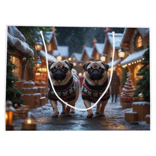 Pug Dogs Christmas Snow Holiday Groot Cadeauzakje (Achterkant)
