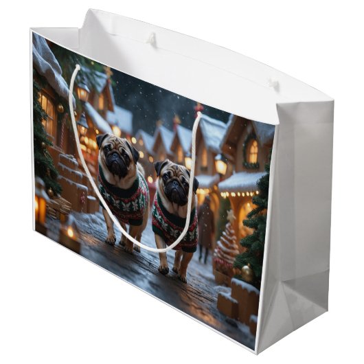 Pug Dogs Christmas Snow Holiday Groot Cadeauzakje (Achterkant Gekanteld)