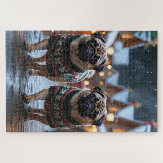 Pug Dogs Christmas Snow Holiday Legpuzzel (Horizontaal)