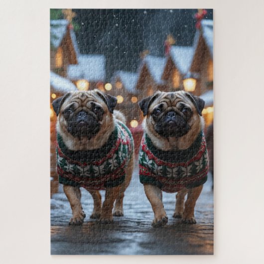 Pug Dogs Christmas Snow Holiday Legpuzzel (Verticaal)