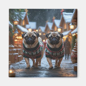 Pug Dogs Christmas Snow Holiday Magneet (Voorkant)
