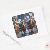 Pug Dogs Christmas Snow Holiday Vierkante Sticker (Envelop)