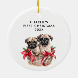 PUG Dog's Eerste Kerst SCHATTIGEE FOTO Keramisch Ornament