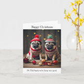 Pug Dogs Happy Christmas Kaart (Gele Bloem)