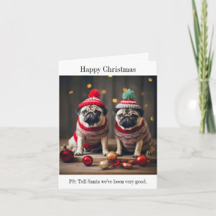 Pug Dogs Happy Christmas Kaart