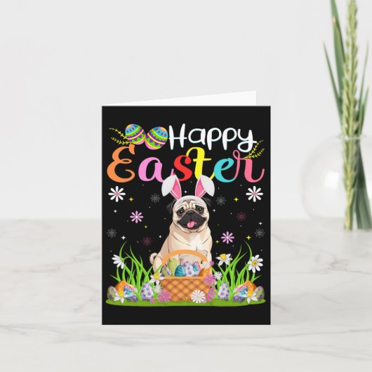 Pug Dogs Happy Easter Egg Hunt Bunny Ear Easter Kaart (Voorkant)