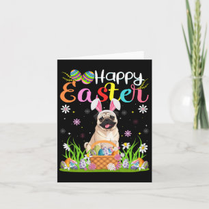 Pug Dogs Happy Easter Egg Hunt Bunny Ear Easter Kaart