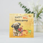 PUG Dogs Happy Thanksgiving Day waterverf Feestdagenkaart (Staand voorkant)