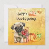 PUG Dogs Happy Thanksgiving Day waterverf Feestdagenkaart (Voorkant)