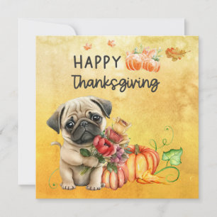 PUG Dogs Happy Thanksgiving Day waterverf Feestdagenkaart