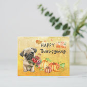 PUG Dogs Happy Thanksgiving Day waterverf Feestdagenkaart (Staand voorkant)