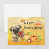 PUG Dogs Happy Thanksgiving Day waterverf Feestdagenkaart (Voorkant / Achterkant)