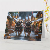 Pug Dogs Kerstmis Sneeuw Vakantie Kaart (Gele Bloem)