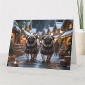 Pug Dogs Kerstmis Sneeuw Vakantie Kaart (Voorkant)