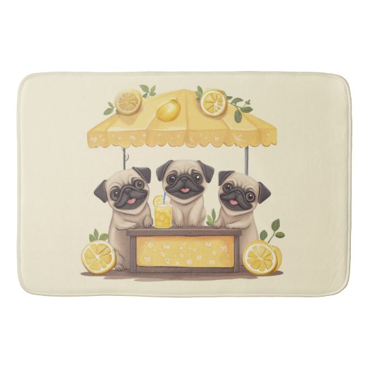 Pug Dogs Lemonade Stand Badmat (Voorkant)