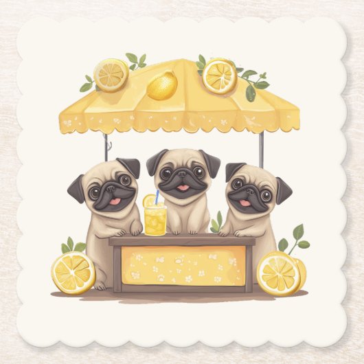 Pug Dogs Lemonade Stand Kartonnen Onderzetters (Voorkant)