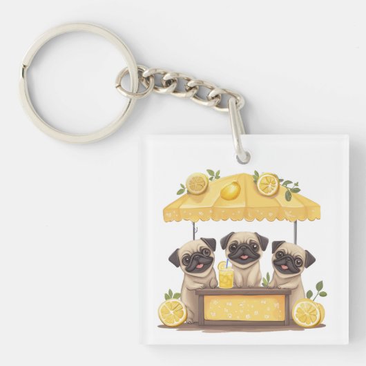 Pug Dogs Lemonade Stand Sleutelhanger (Voorkant)