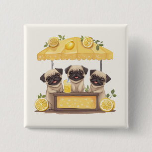 Pug Dogs Lemonade Stand Vierkante Button 5,1 Cm