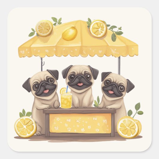 Pug Dogs Lemonade Stand Vierkante Sticker (Voorkant)